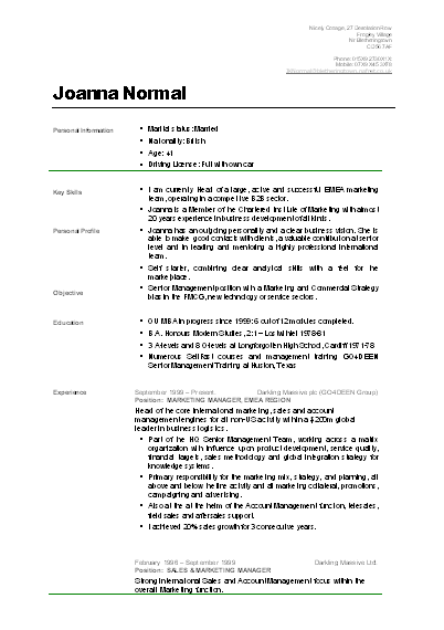 template cv page 1